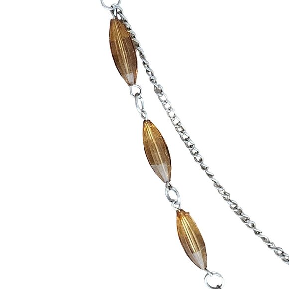 Elegant Brown Beaded Silver Tone Chain Multi Strand Necklace Fashion Jewelry - Picture 2 of 5